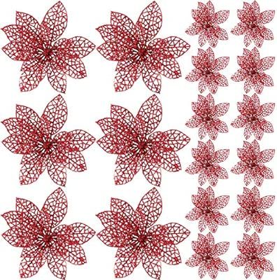 SATINIOR 20 Pieces Glitter Christmas Tree Ornaments Artificial Wedding Christmas Poinsettia Flowe... | Amazon (US)