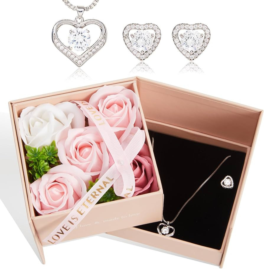 WDS WONDROUS Preserved Rose Jewelry Gift Set for Women, Forever Rose Flower with Heart Necklace &... | Amazon (US)