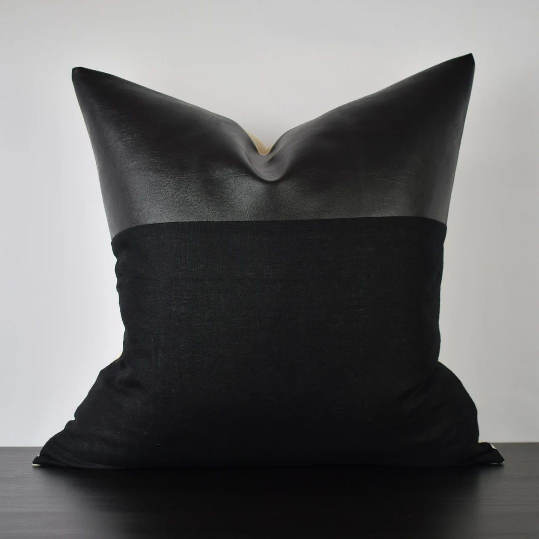 Black faux Leather PIllow Cover| Decor Pillow Cover| Handwoven Pillows| Throw Pillows for Decor H... | Etsy (US)