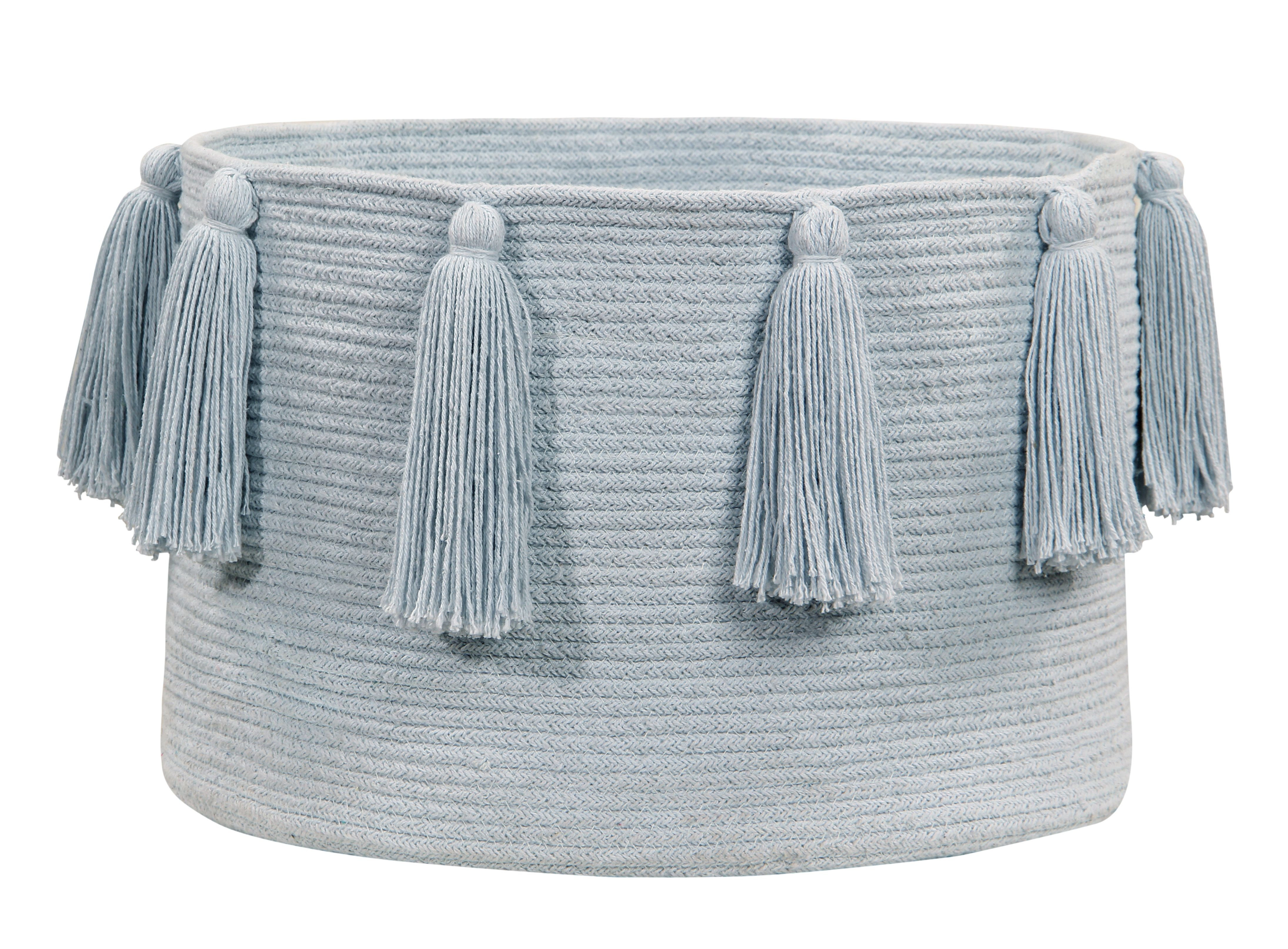 Tassels Basket in Soft Blue – BURKE DECOR | Burke Decor