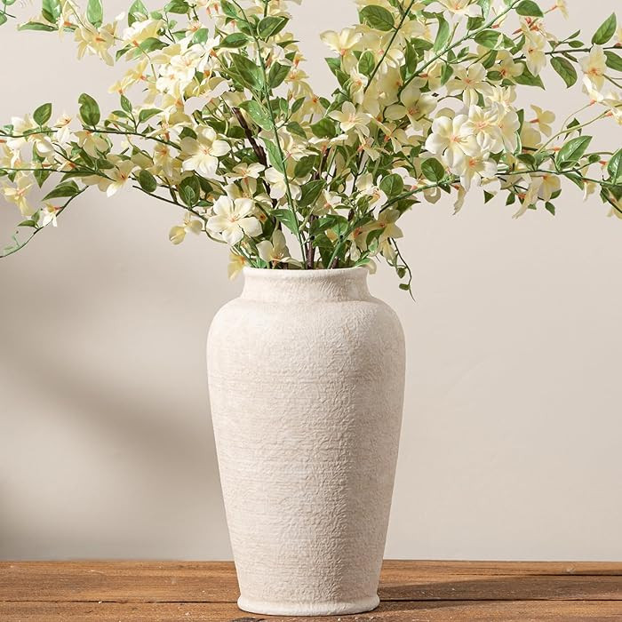 Ceramic Flower Vase, 11 Inch Large White Flower Vase Tall Rustic Farmhouse Decorative Vase Floral... | Amazon (US)