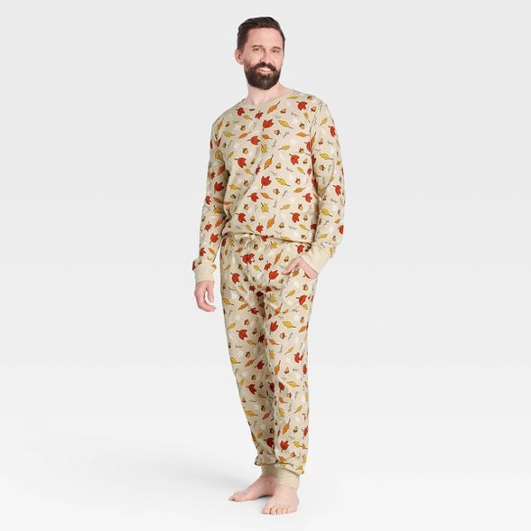 Men's Fall Leaf Print Matching Family Pajama Set - Oatmeal | Target