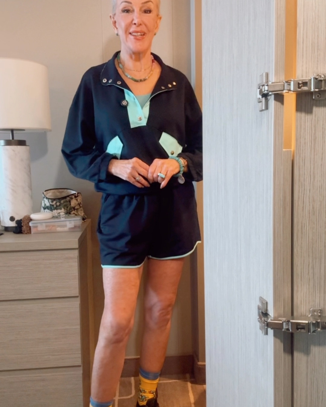 Nirovien Womens Workout Sets Athletic Short Sweat Set Activewear 2 Piece Outfits Pullover Sweatshirt and Shorts
Black Cloud sneakers
Multi colored beaded necklace
Runs big. Wearing a medium but could have easily worn a small. Comes in 20 color ways

#LTKFindsUnder50 #LTKOver40 #LTKActive