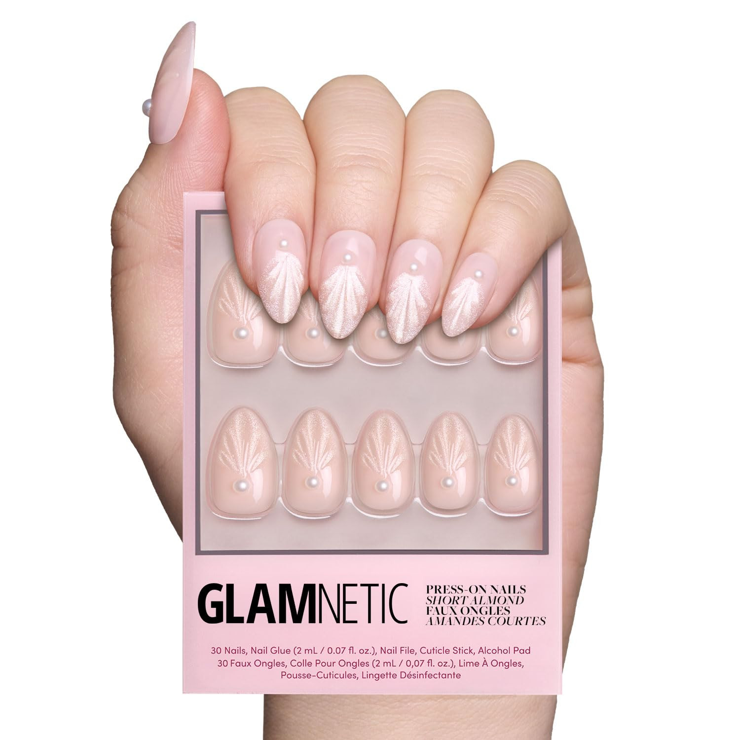 Glamnetic Press On Nails - Honeymoon | Short Almond Nude Fake Nails with 3D Nail Art and Glossy V... | Amazon (US)