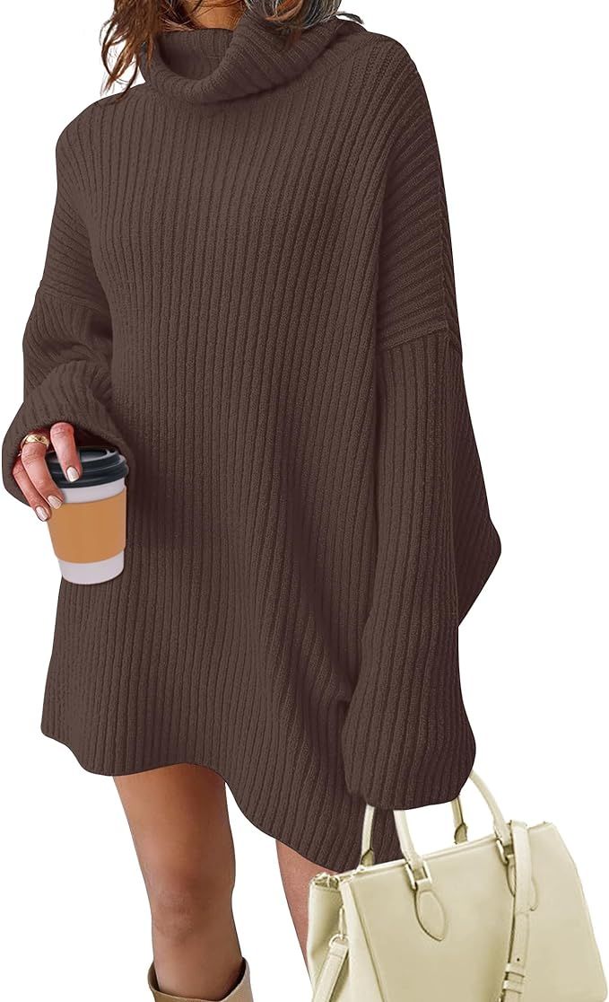 MEROKEETY Women's 2023 Turtleneck Long Sleeve Pullover Sweater Top Oversized Split Ribbed Knit Mi... | Amazon (US)