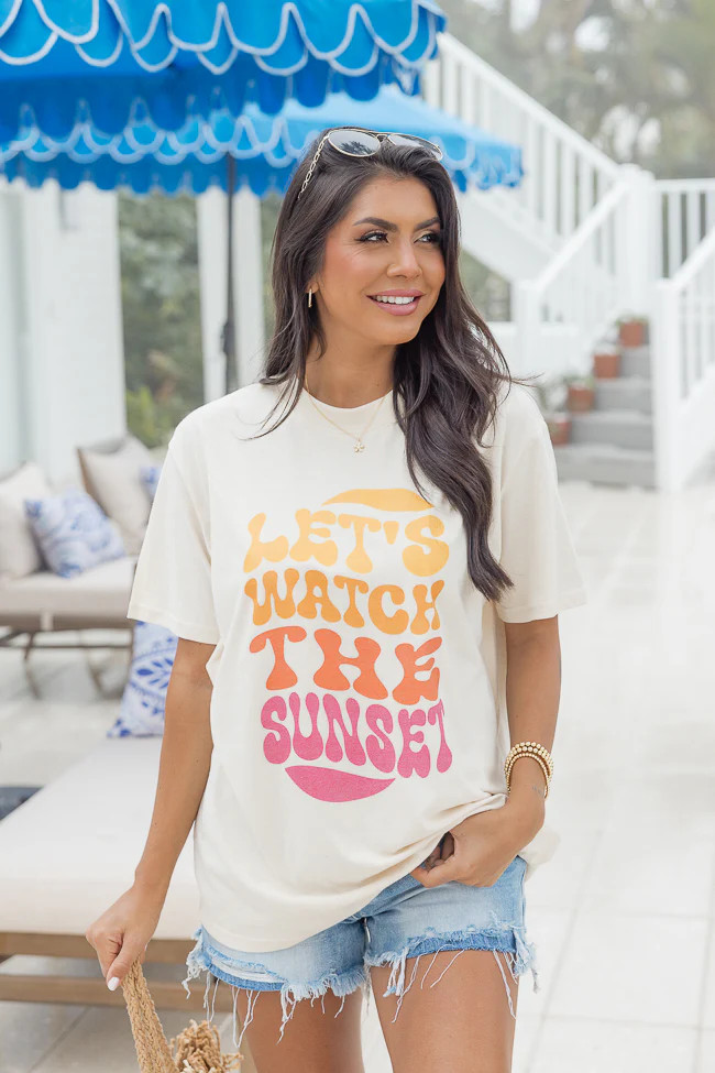 Lets Watch The Sunset Ivory Oversized Graphic Tee | Pink Lily