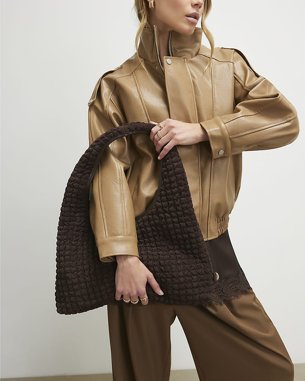 Brown Scrunch Slouch Shoulder Bag | River Island UK & IE