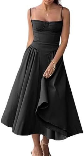 SHINFY Womens Summer Corset Midi Dress Spaghetti Strap Bustier A-Line Flowy Sundress Formal Cockt... | Amazon (US)