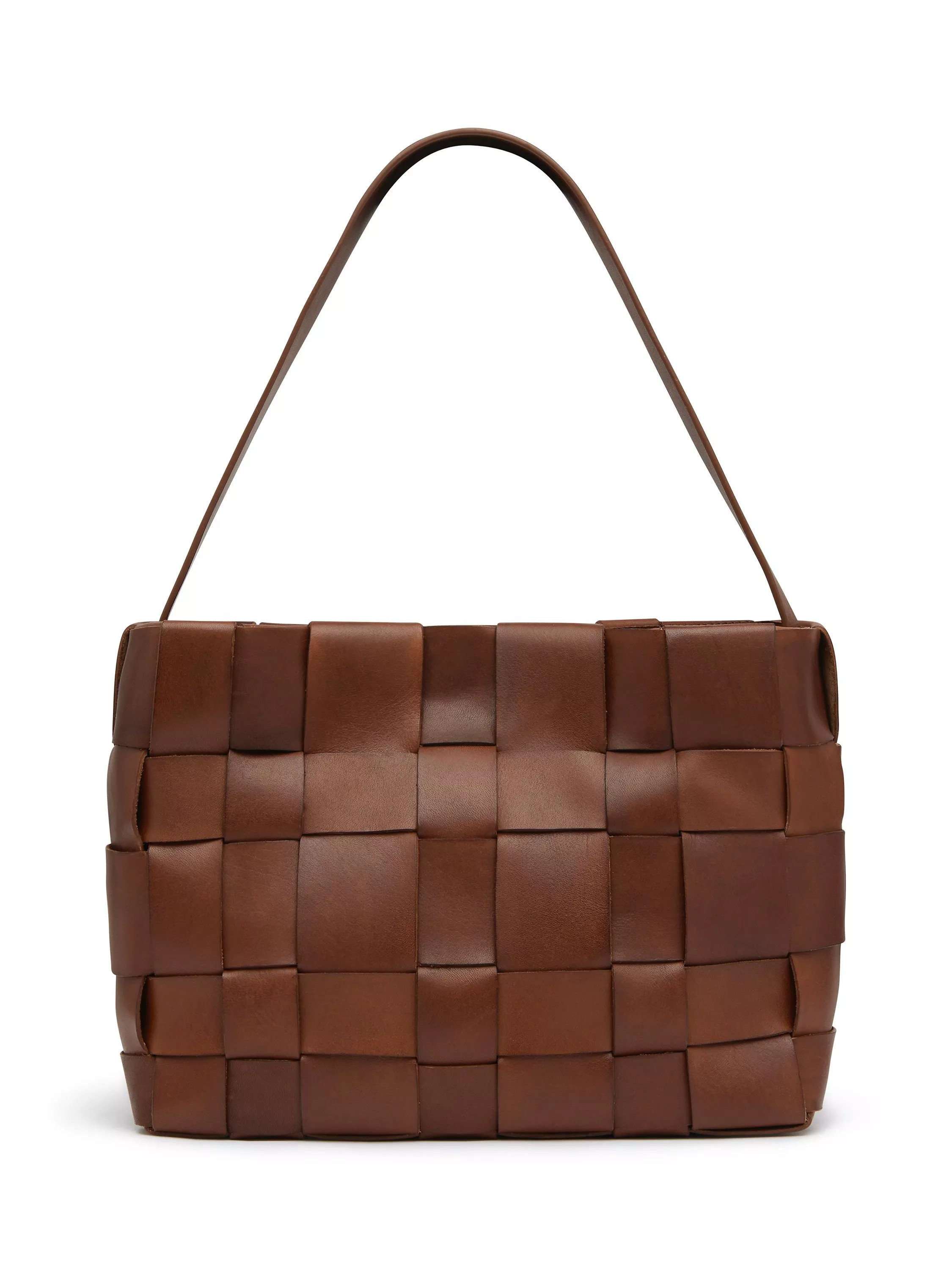 St. Agni Woven Mini Leather Tote Bag, Chestnut | John Lewis (UK)