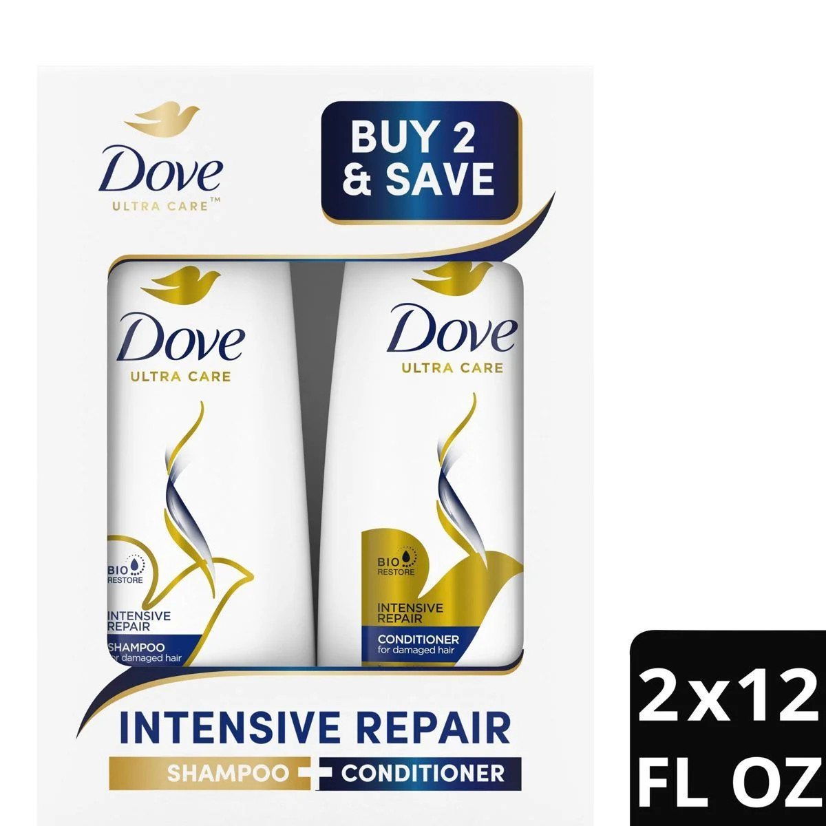 Dove Beauty Intensive Repair Shampoo Conditioner Set for Damaged Hair - 12 fl oz/ 2ct | Walmart (US)