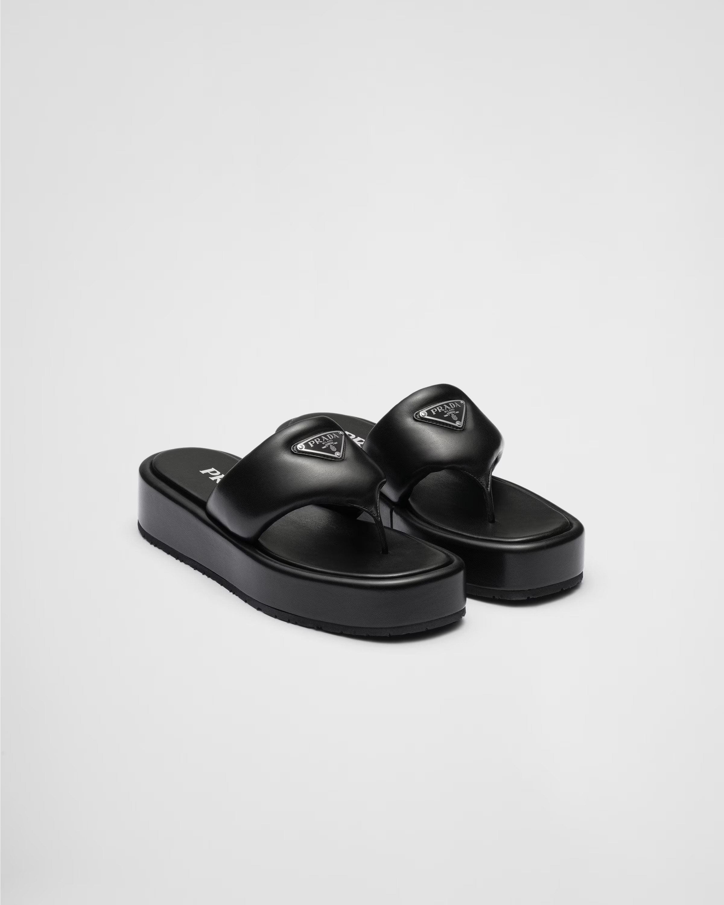 Prada Soft padded nappa leather thong wedge sandals | Prada Spa US