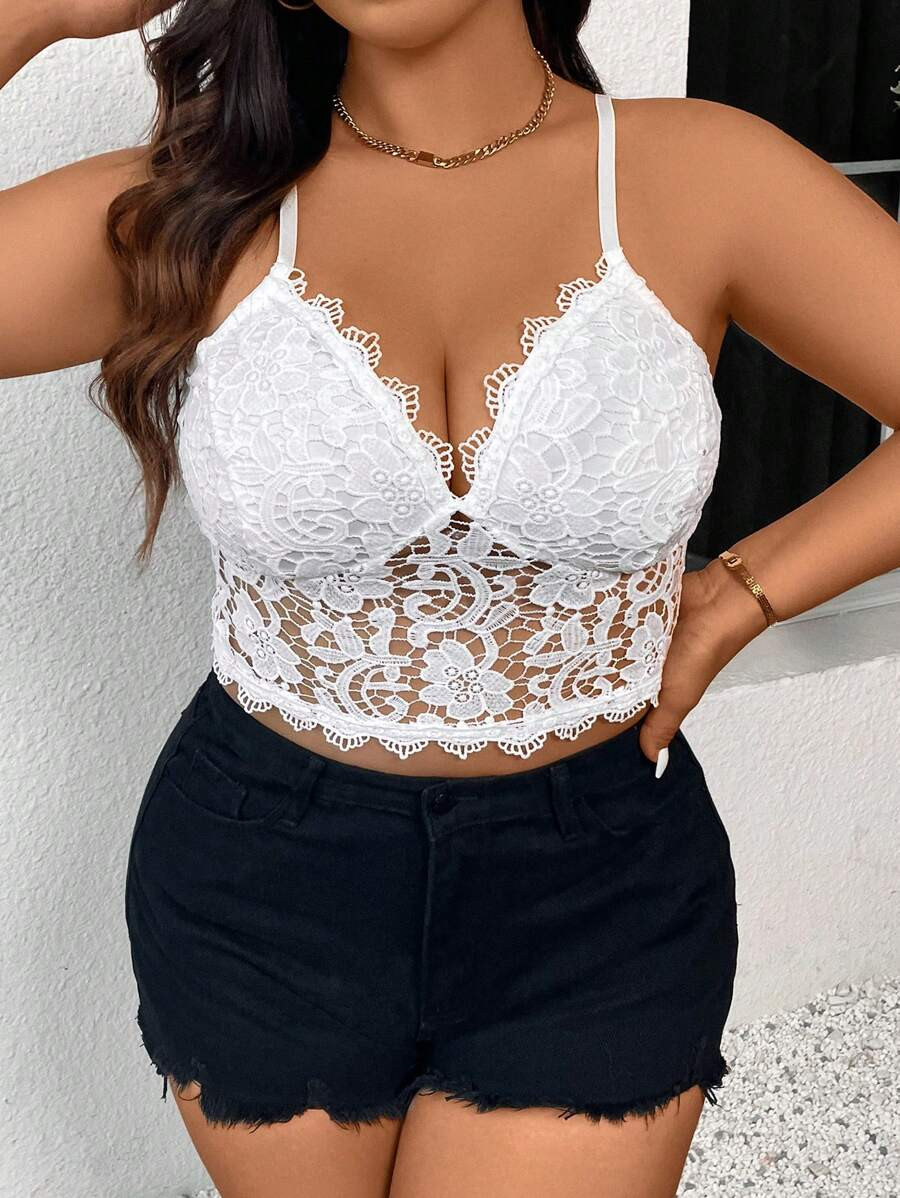 Plus Size Women Elegant Lace Camisole For Spring/Summer Vacation | SHEIN