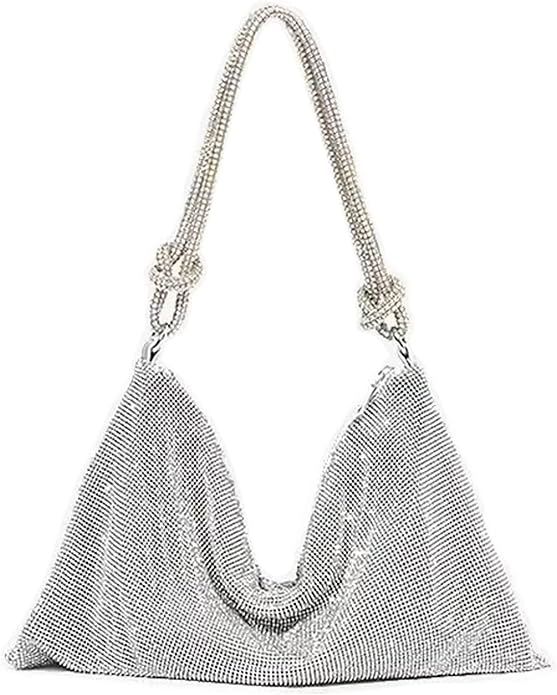 Women’s Classic moon shape clutch shoulder bag bubbled fabric Hobo handbag with zipper closure | Amazon (US)