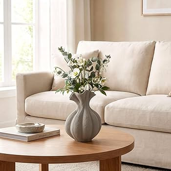 DOWAN Gray Stoneware Vase, Small Farmhouse Flower Vase for Pampas Grass, Home, Living Room, Dinin... | Amazon (US)
