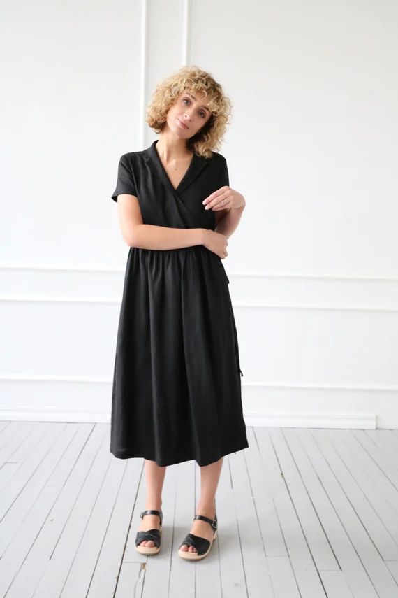 Black linen wrap dress/OFFON CLOTHING | Etsy (CAD)