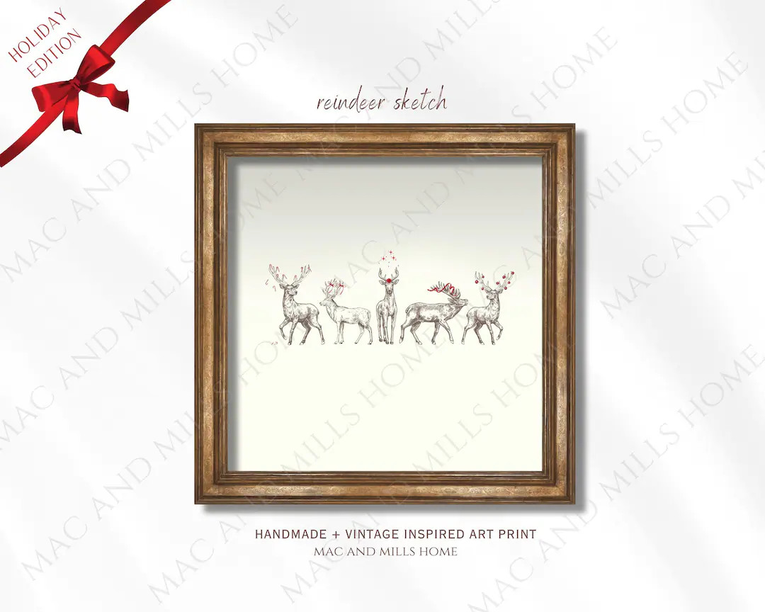 Christmas Reindeer Digital Art | Festive Holiday Print | Elegant Minimalist Design - Etsy | Etsy (US)