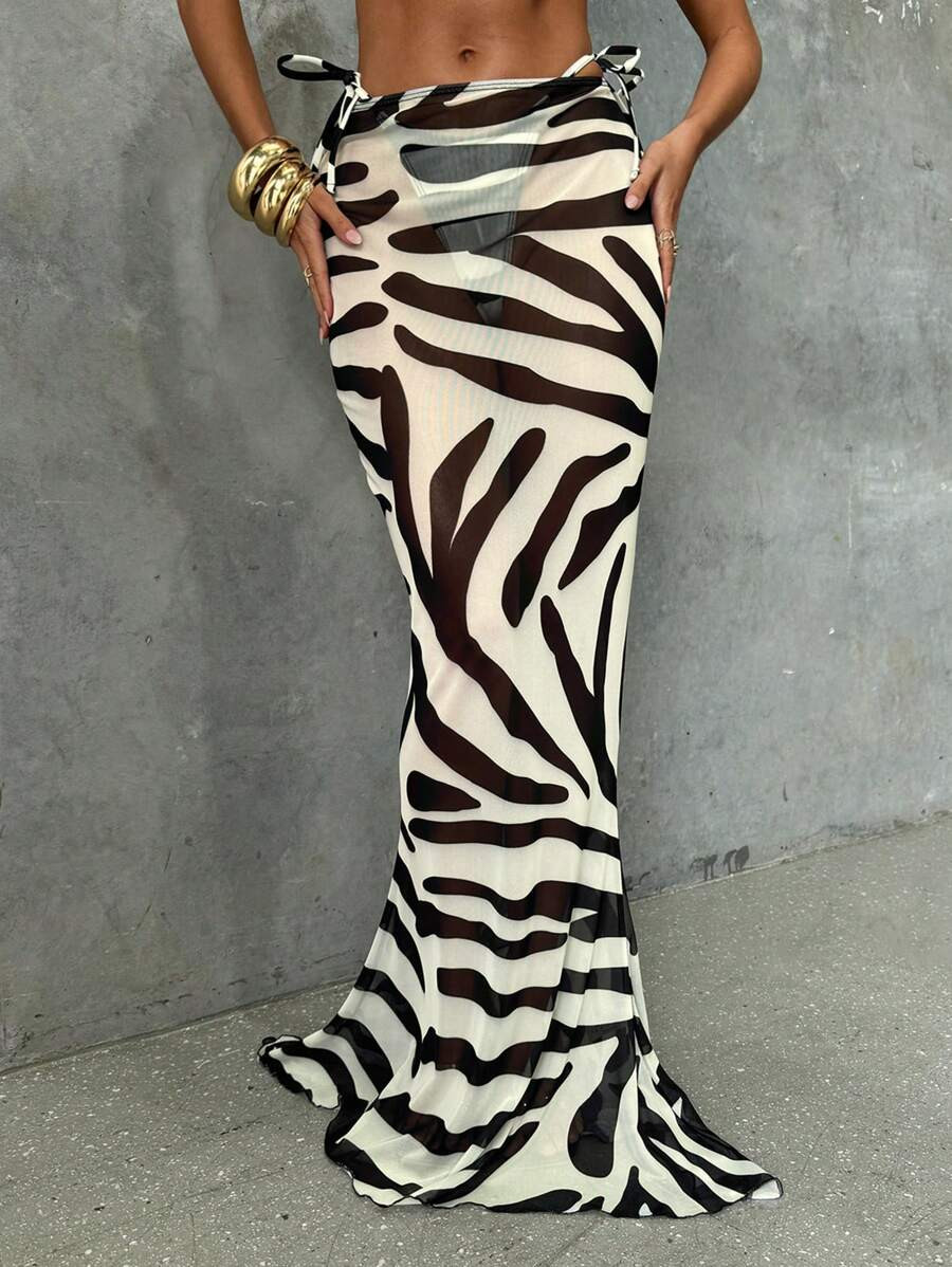 Aloruh Women's Sexy Elegant Romantic Vintage Tropical Rainforest Zebra Print  Extra Long Fishtail... | SHEIN