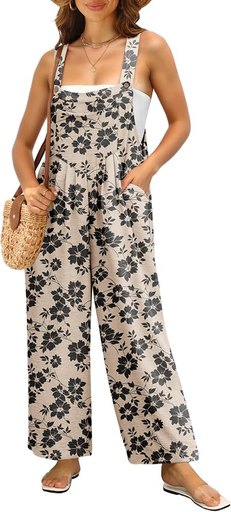 IWOLLENCE Women's Summer Jumpsuits Boho Wide Leg Overalls Casual Loose Rompers with Pockets 2024 | Amazon (US)