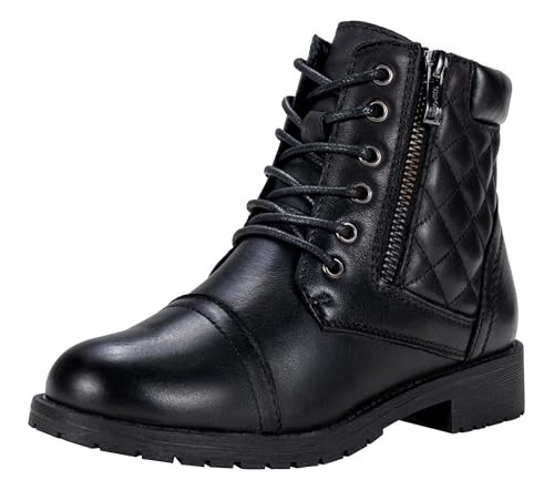 Vepose Women's Leather Combat Ankle Boots, Classic Lace up Booties, 903L - Black, Size 8.5 US - with Side Zipper (CJY903L Black 08.5) | Amazon (US)