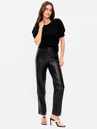 High-Waisted Faux-Leather Pixie Straight Pants | Old Navy (US)