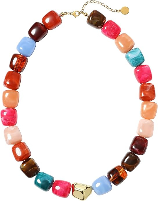 Resin Chunky Beaded Necklace for Women, Colorful Beaded Statement Necklace, Boho Beach Jewelry, S... | Amazon (US)