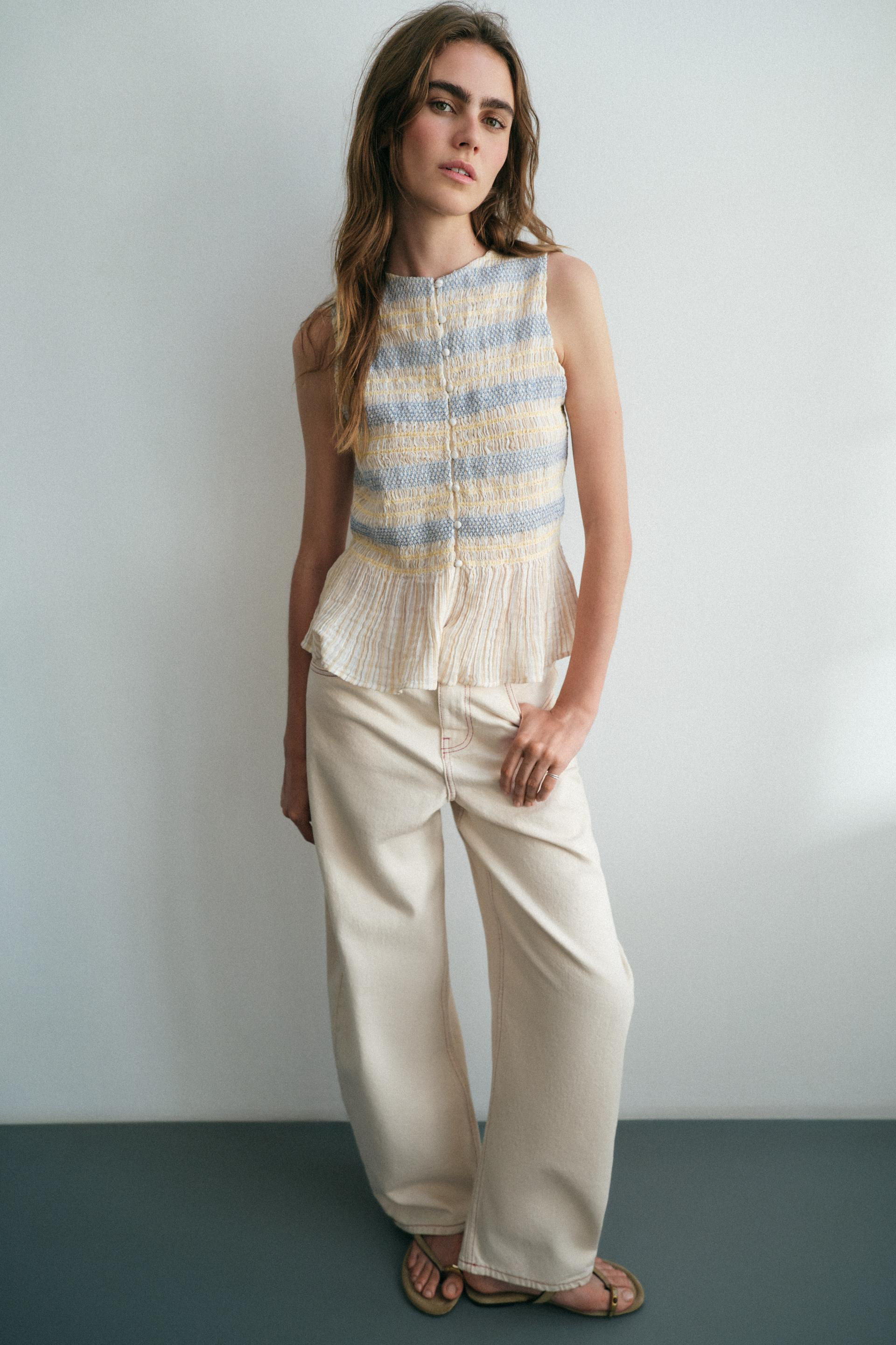 Zara - Smocked Embroidered Top - Multicolored - L - Woman | Zara US