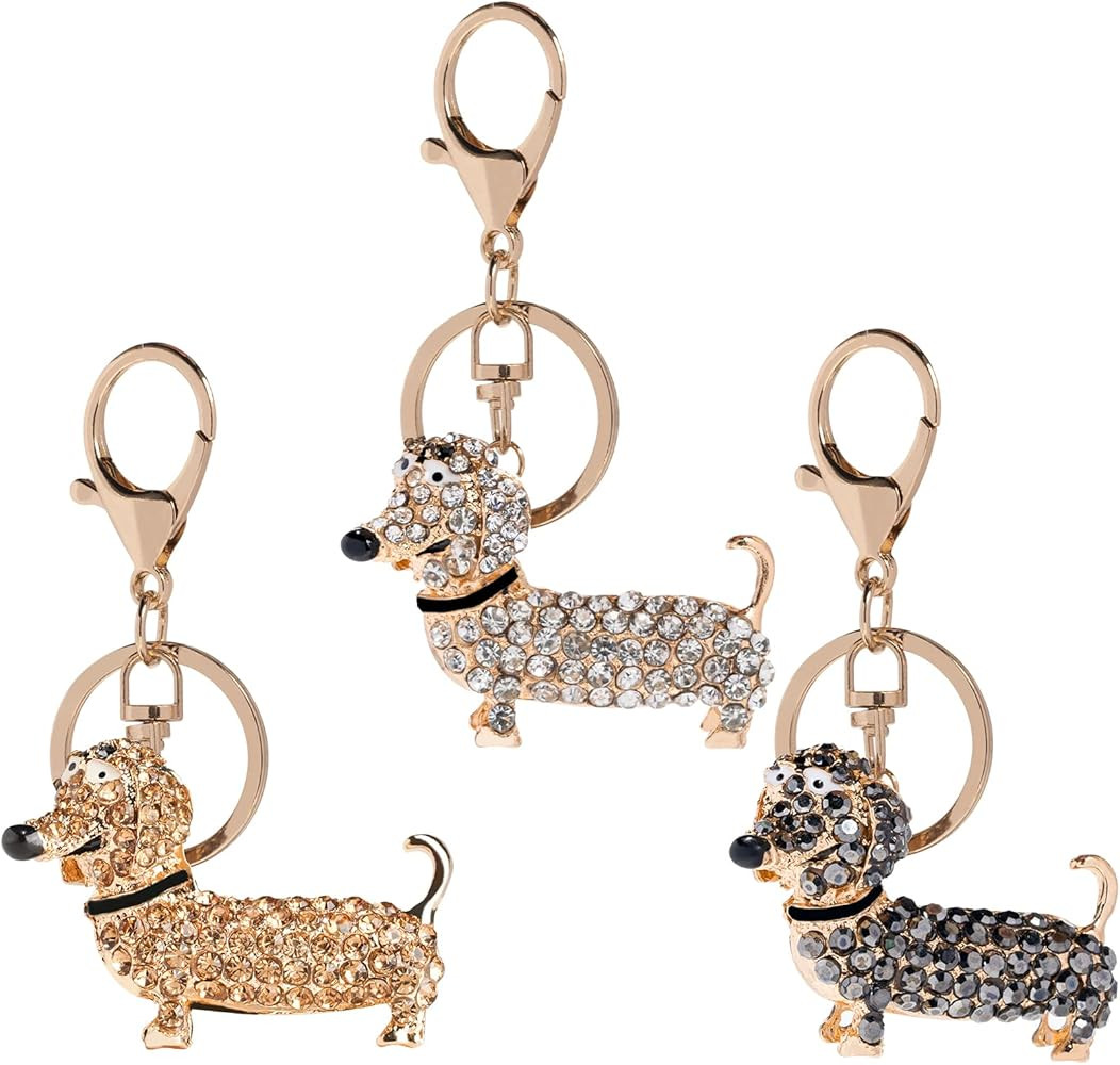 GOOTRADES Set of 3 Bling Dog Dachshund Keychain Handbag Pendant Car Decor Key Ring | Amazon (US)