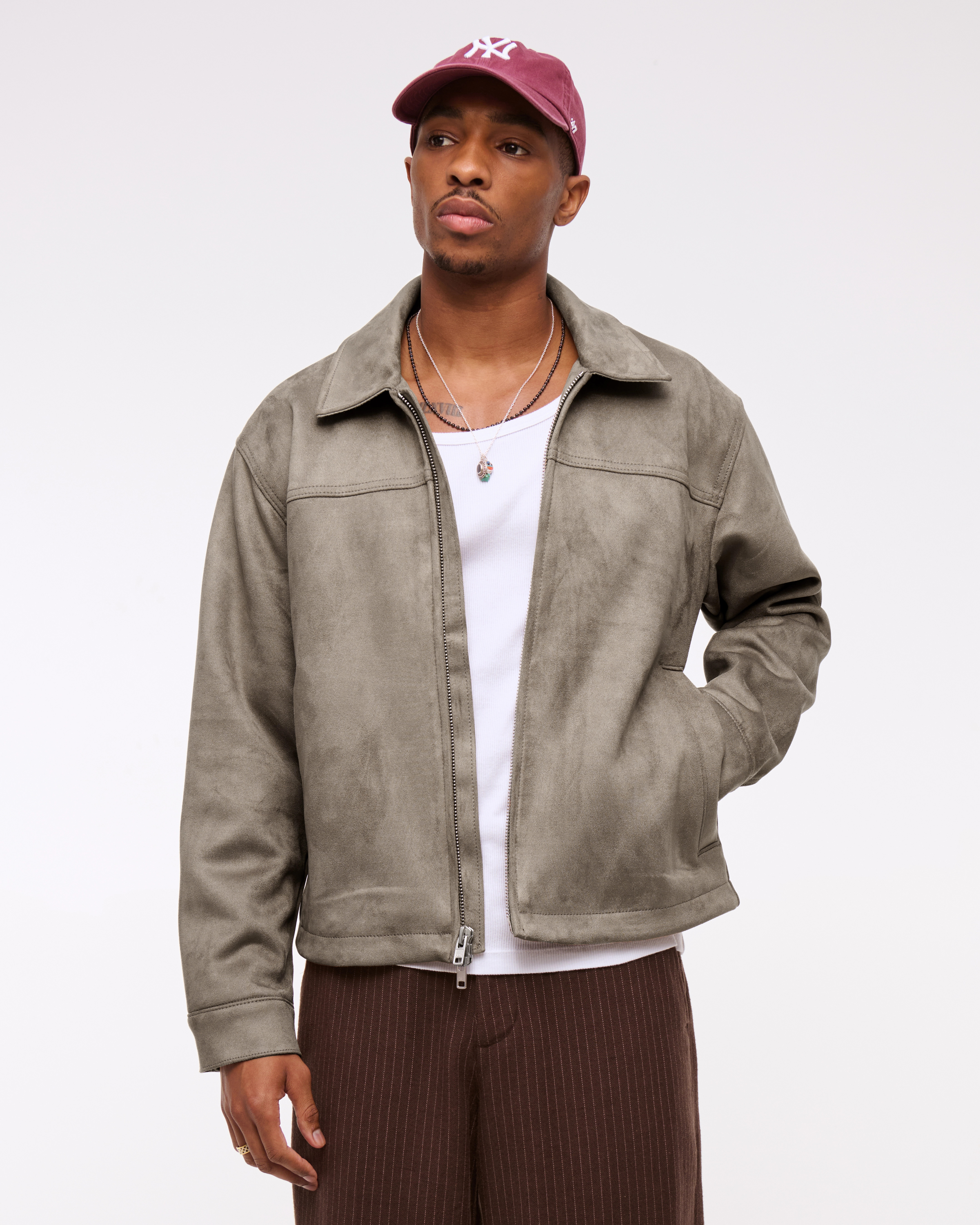 Easy Lightweight Vegan Suede Zip Jacket | Abercrombie & Fitch (US)