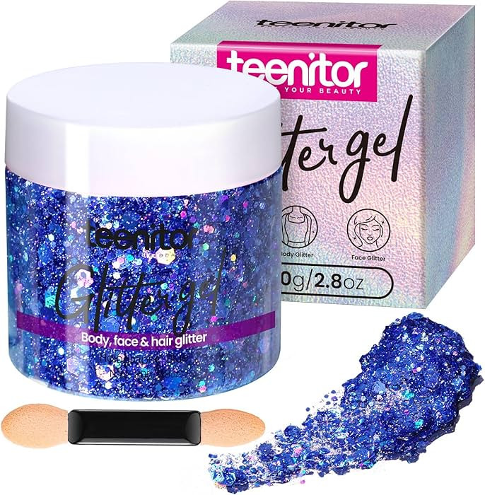 Teenitor Blue Body Glitter, Face Glitters, Body Glitter Gel, Hair Glitter Gel, 80g/2.8oz Holograp... | Amazon (US)