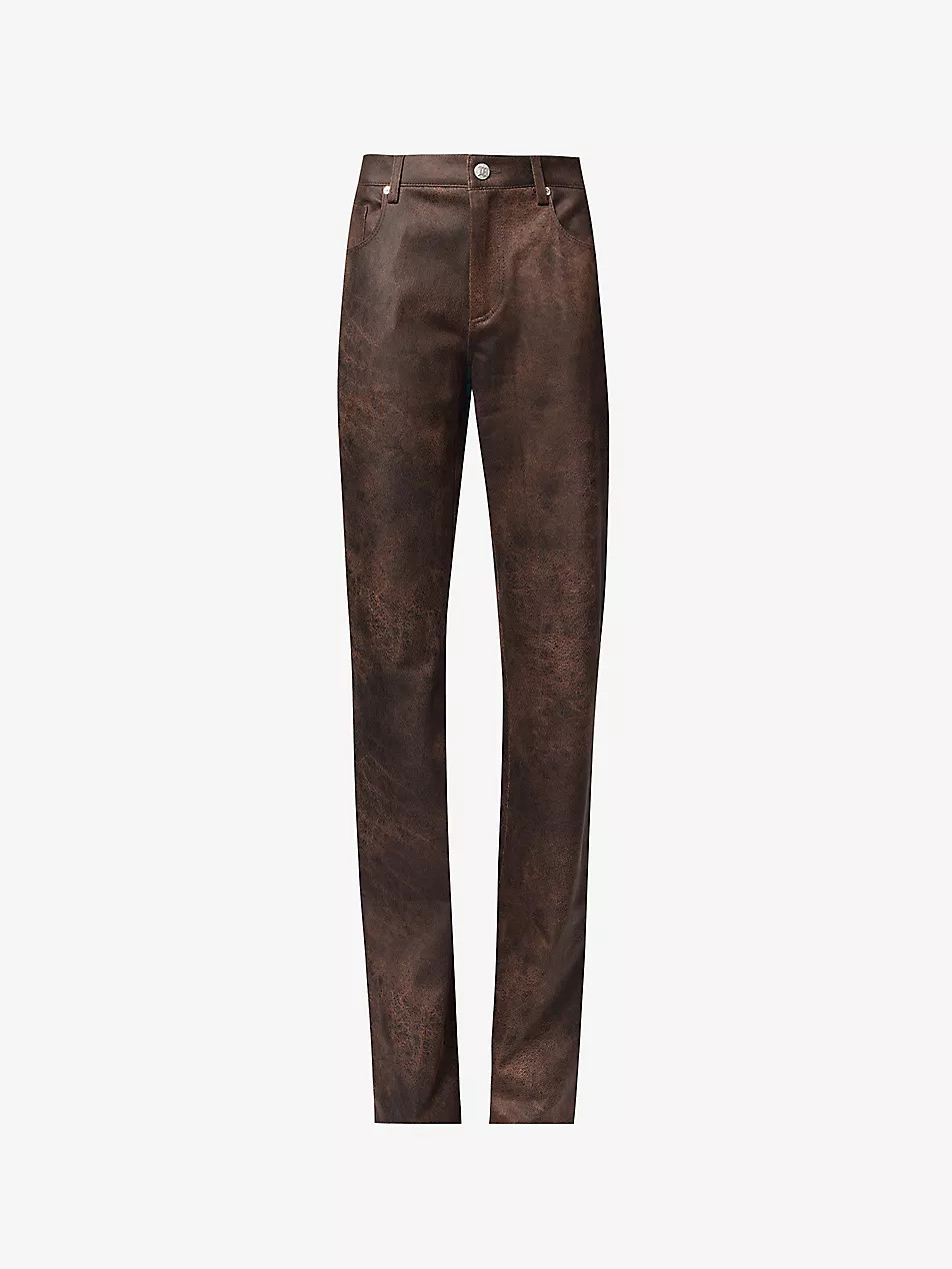 MISBHV Crackle-texture mid-rise faux-leather trousers | Selfridges