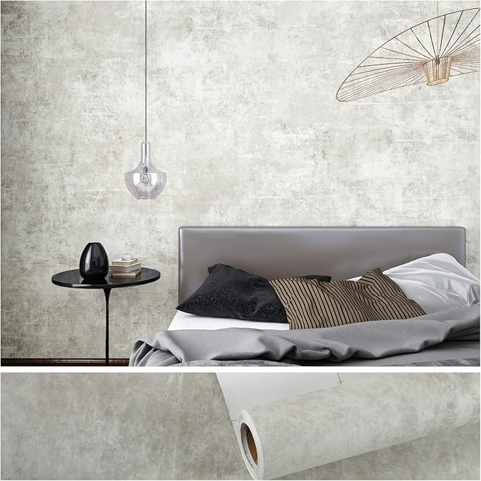 VEELIKE Distressed Concrete Wallpaper Peel and Stick Light Grey Limewash Wallpaper for Bedroom Li... | Amazon (US)
