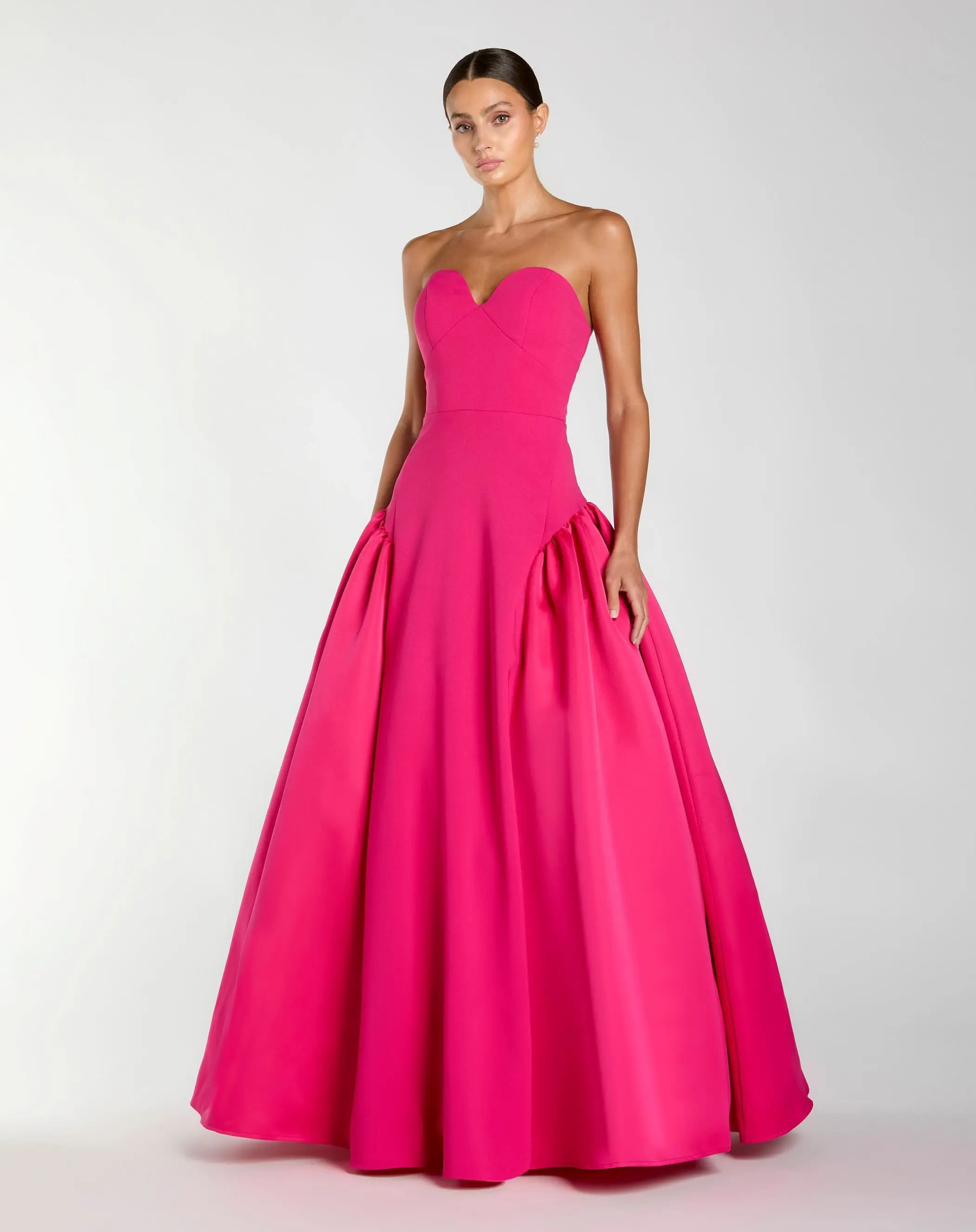 Pink Strapless Crepe Ball Gown with Satin Skirt | Mac Duggal | Mac Duggal
