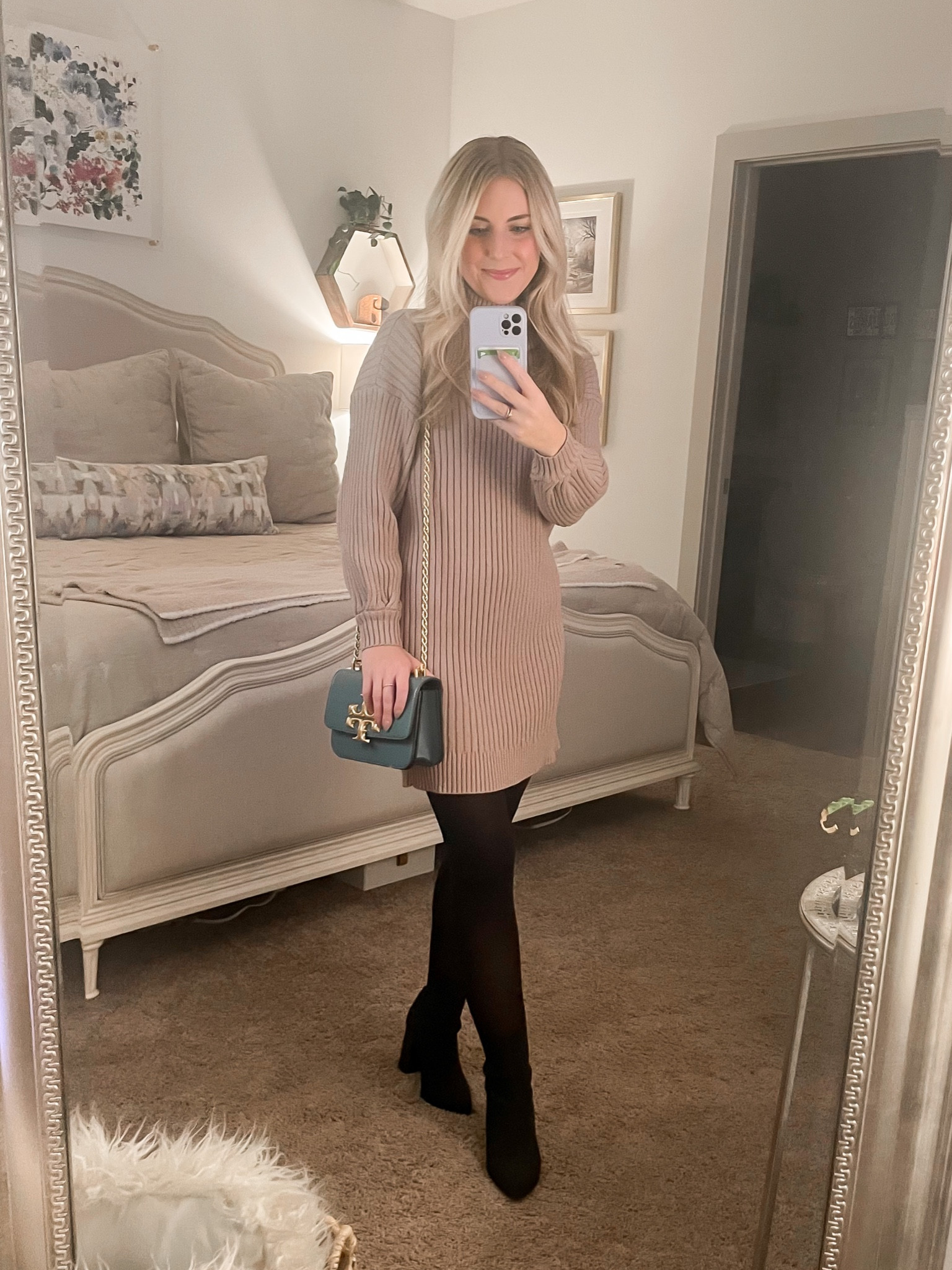 the coziest sweater dress🧣 

dress: size xs, color pink apricot
tights: size 1 — Such high quality; I’ve had these since high school! 😱
boots: size 6
sharing a similar purse color!

#LTKHoliday #LTKSeasonal #LTKunder100