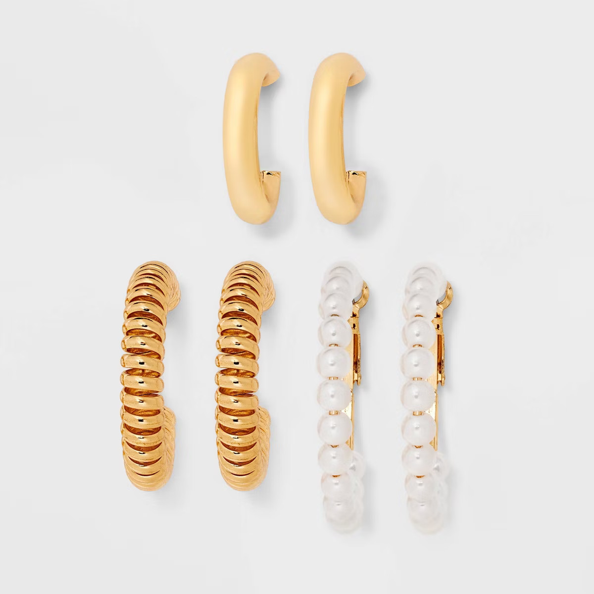 Simulated Pearl and Textured Hoop Earring Set 3pc - Wild Fable™ Gold | Target