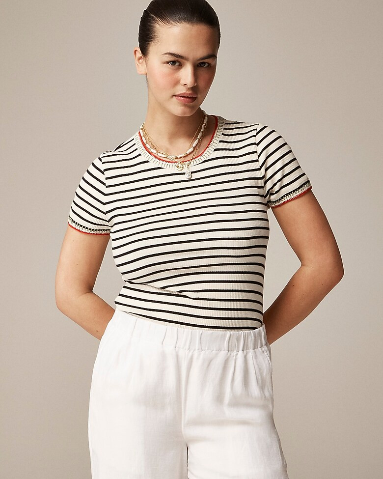 Vintage rib shrunken T-shirt with contrast stitch in stripe | J. Crew US