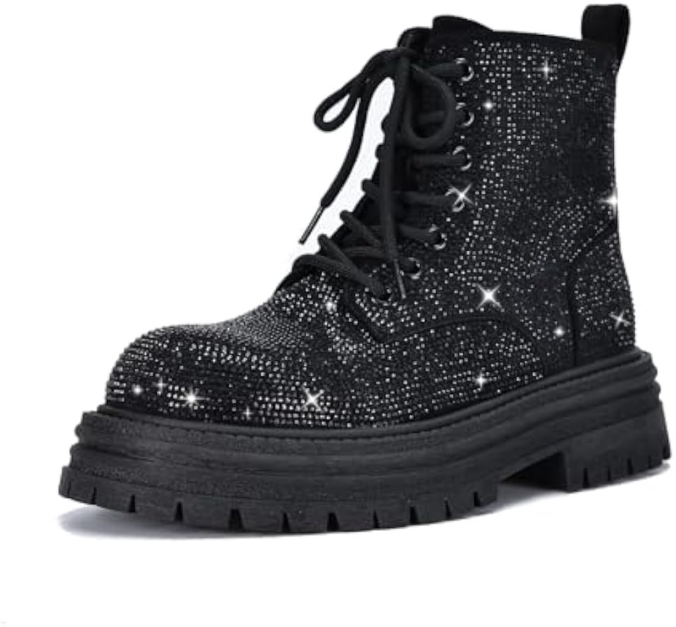 Women's Sparkly Rhinestone Chunky Platform Dress Boots Comfortable Round Toe Soft Sole Non-slip G... | Amazon (US)