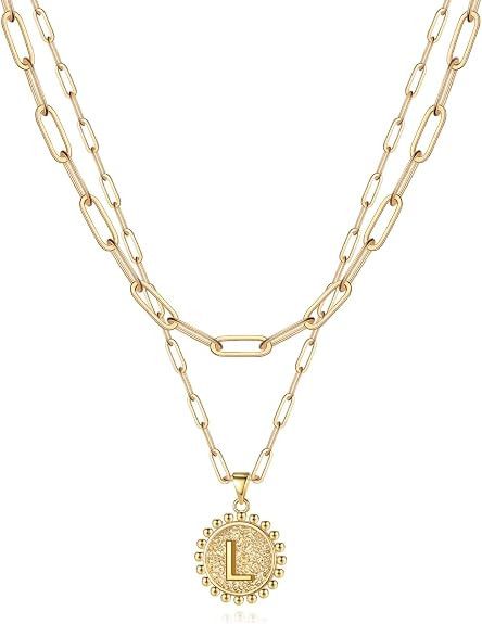 Yoosteel Layered Initial Necklaces for Women Trendy - 14K Gold-Plated Dainty Layering Paperclip C... | Amazon (US)