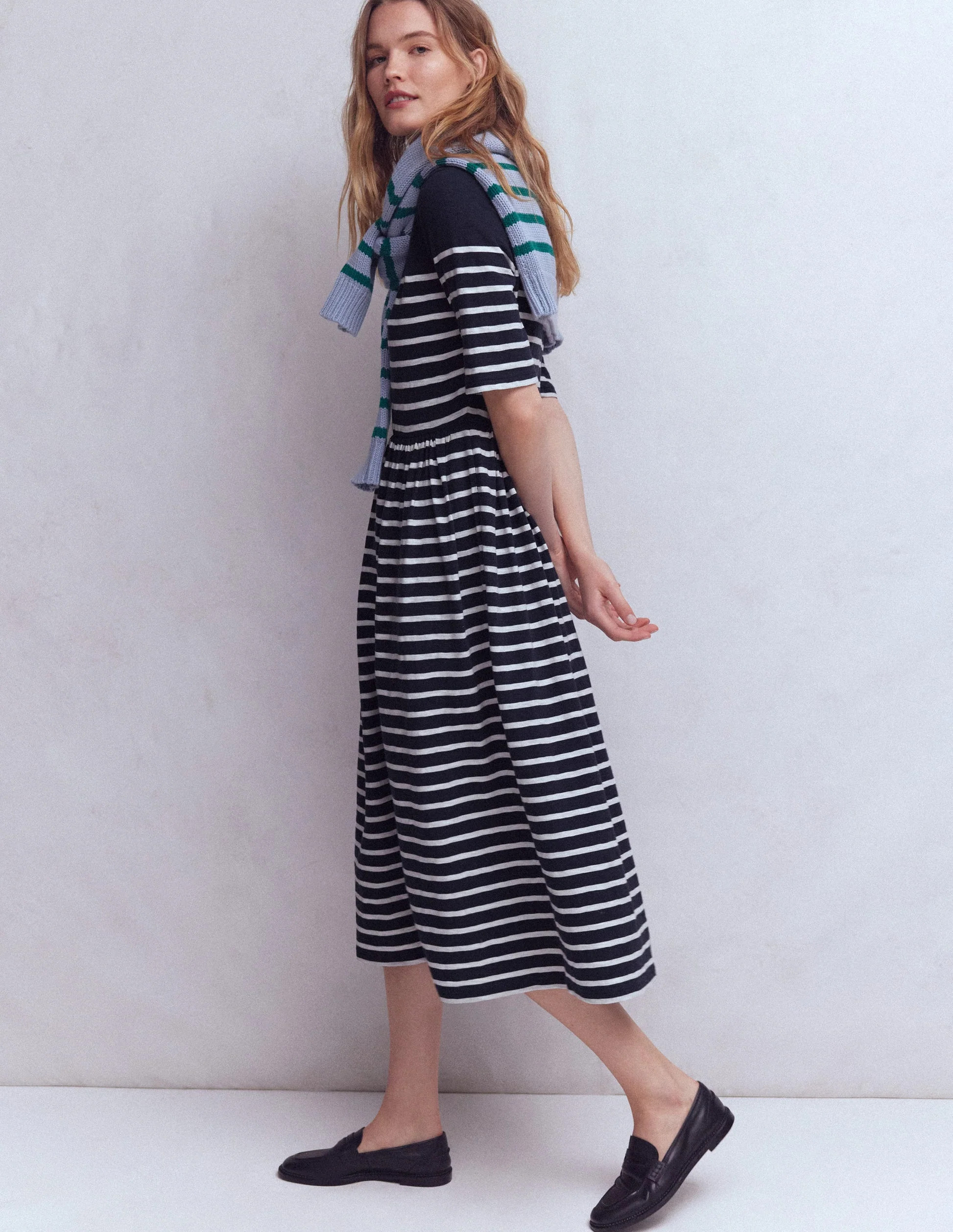 Aria Collared Jersey Dress-Navy, Ivory Stripe | Boden (US)