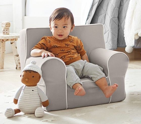 My First Gray with White Piping Anywhere Chair® | Pottery Barn Kids