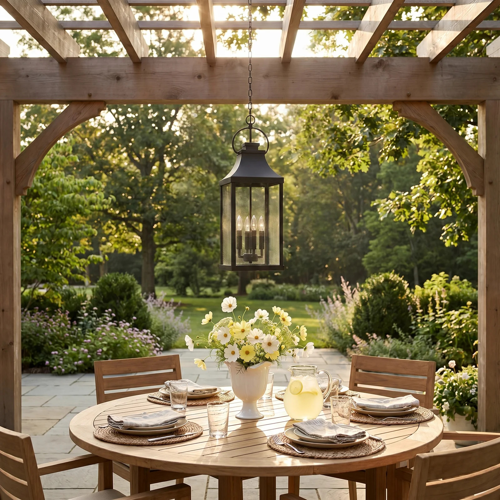 Birch Lane™ 9" W X 29.5" H Outdoor 4-Light Hanging Lantern In Black With Clear Glass & Reviews ... | Birch Lane