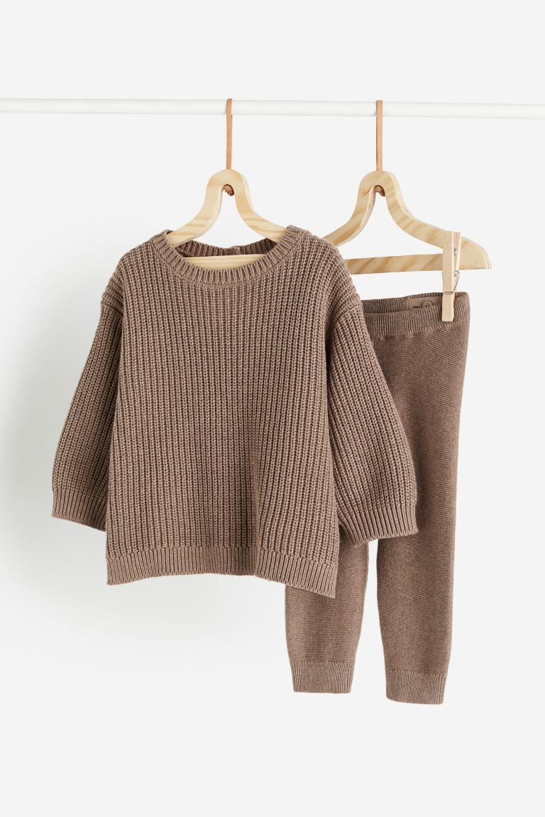 2-piece knitted set - Light brown - Kids | H&M GB | H&M (UK, MY, IN, SG, PH, TW, HK)