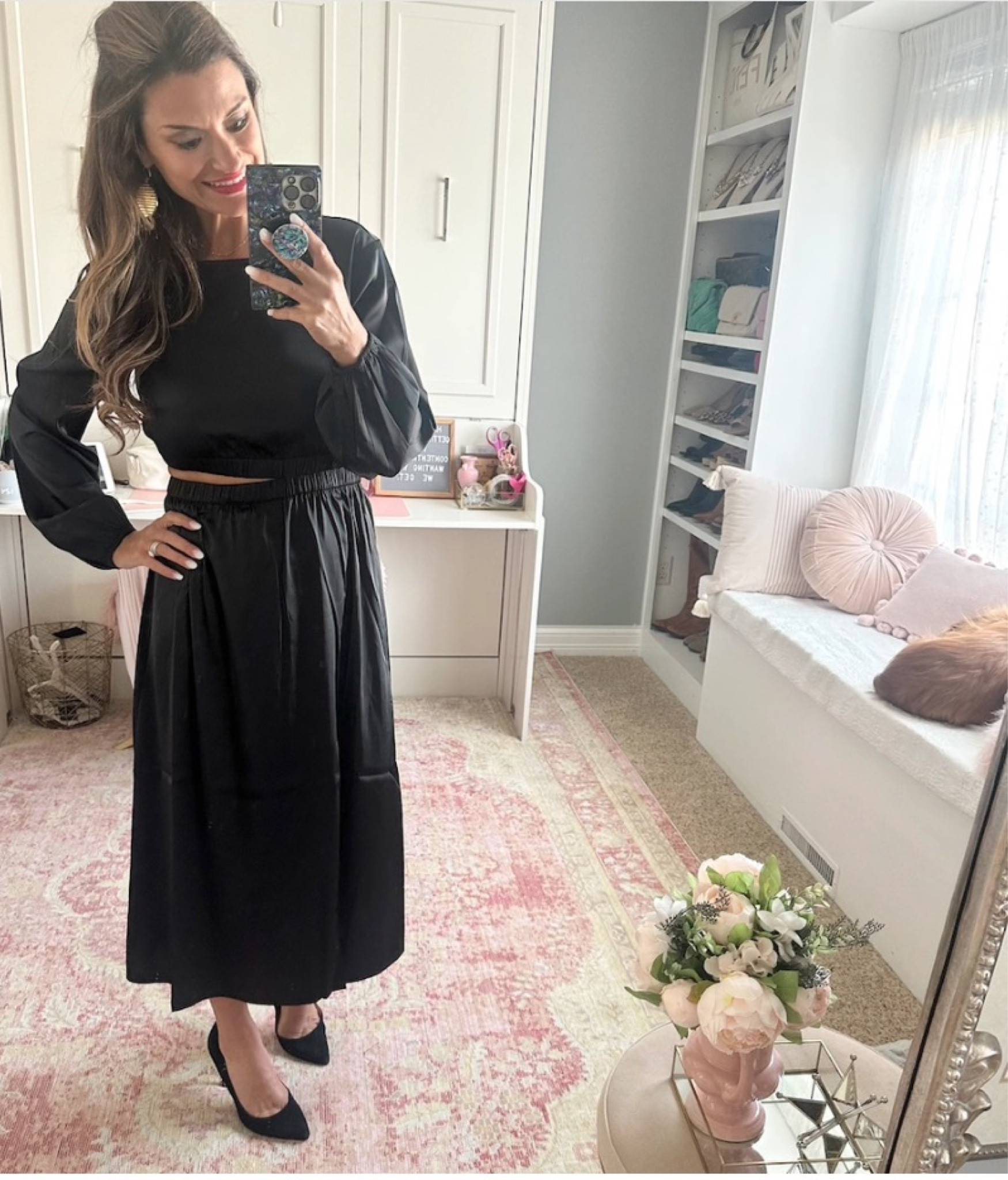 Black satin dress for the holidays - Everything is true to size. Wearing a small in the dress.

#LTKunder50 #LTKunder100 #LTKHoliday