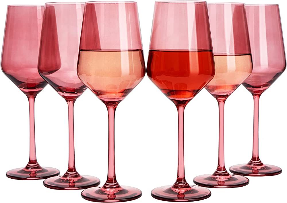 Colored Wine Glass Set, Large 12 oz Glasses Set of 6, Unique Italian Style Tall Stemmed for White... | Amazon (US)