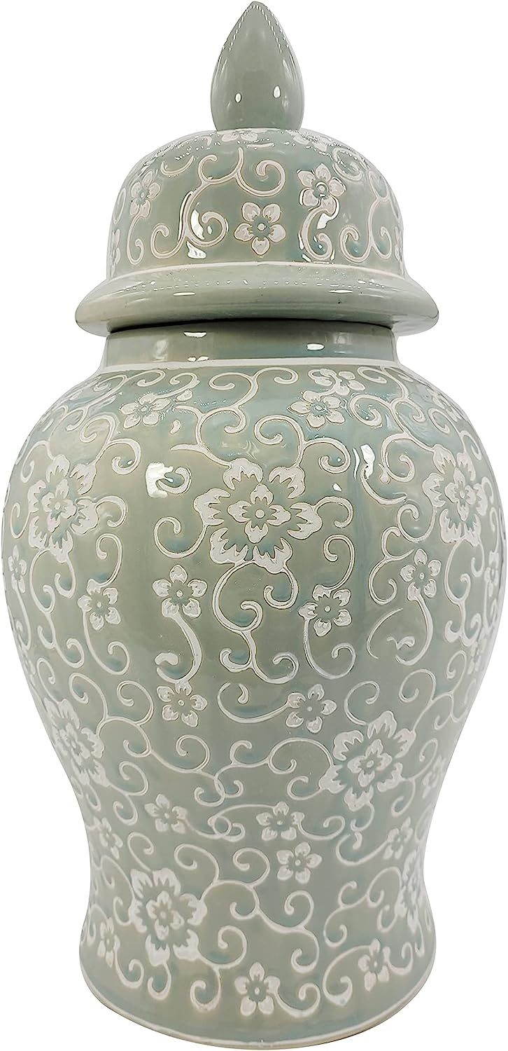 Galt International Light Blue Floral Mosaic Ceramic Ginger Jar 18 " w/ Lid - Temple Jar Home & Ki... | Amazon (US)