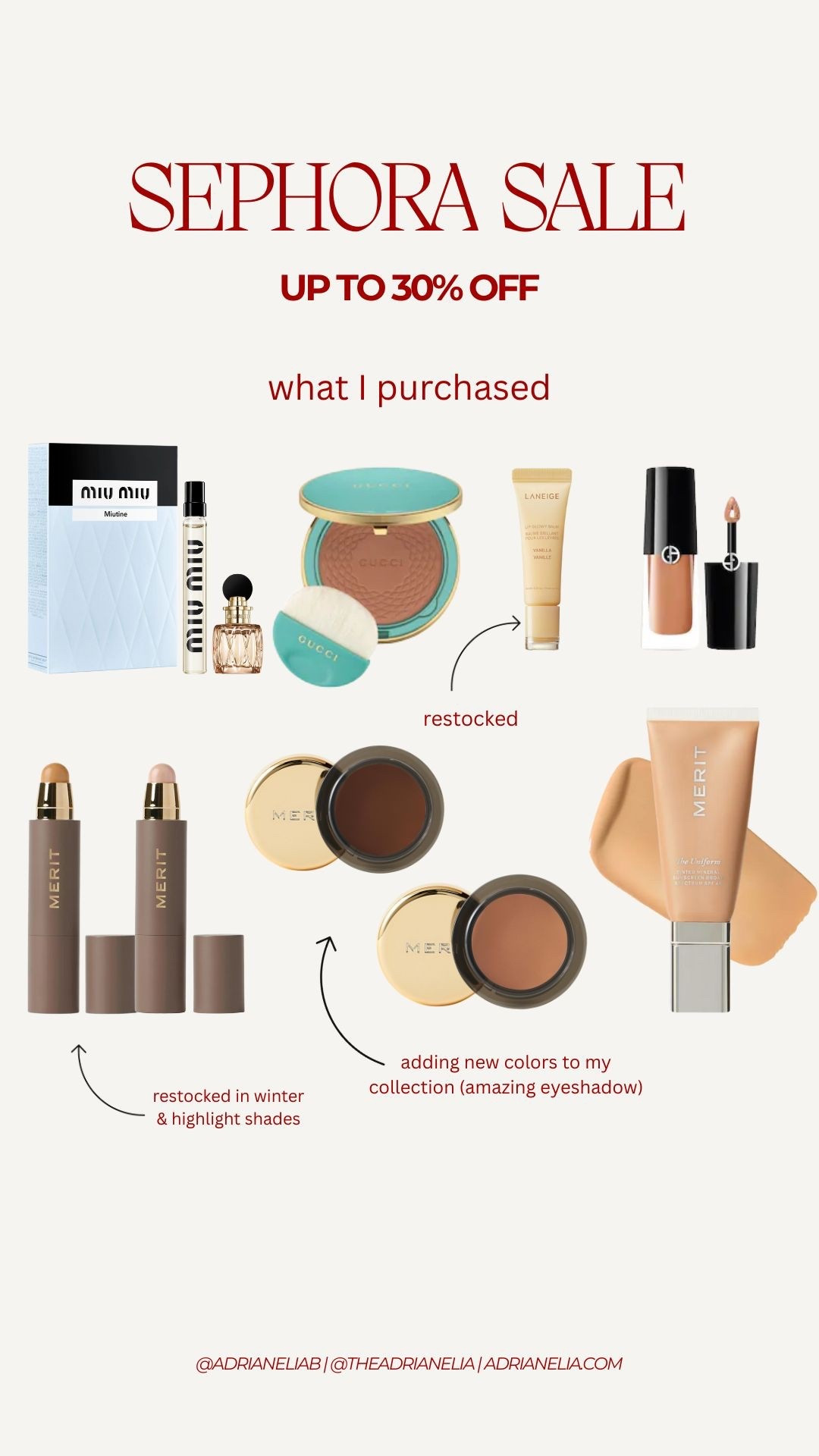 Sephora sale - here’s what I bought 

Miu Miu Perfume, Gucci bronzer, Laneige lip glowy balm, Armani liquid eyeshadow, merit complexion sticks, merit eyeshadow, merit spf tinted sunscreen

Makeup must haves 



#LTKSaleAlert #LTKBeauty #LTKGiftGuide