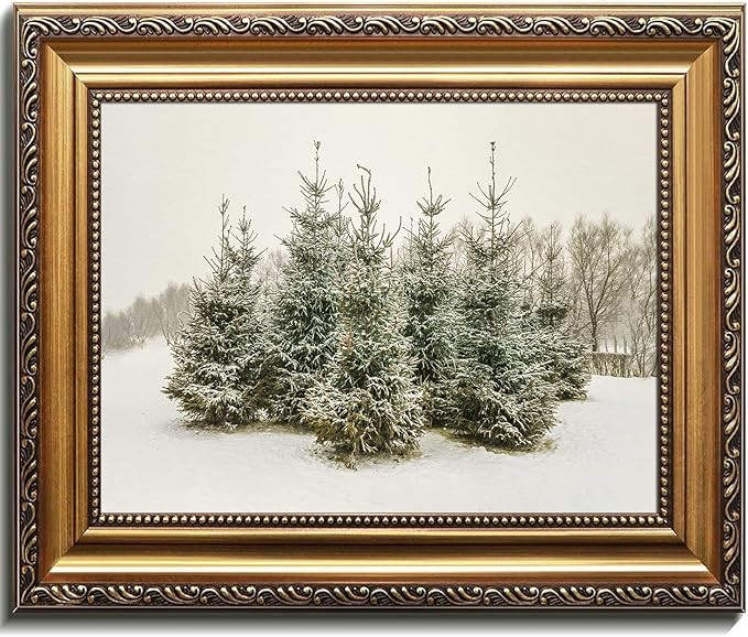 Kizbok Gold Framed Wall Art for Vintage Christmas Decor, Neutral Christmas Pine Tree Oil Painting... | Amazon (CA)