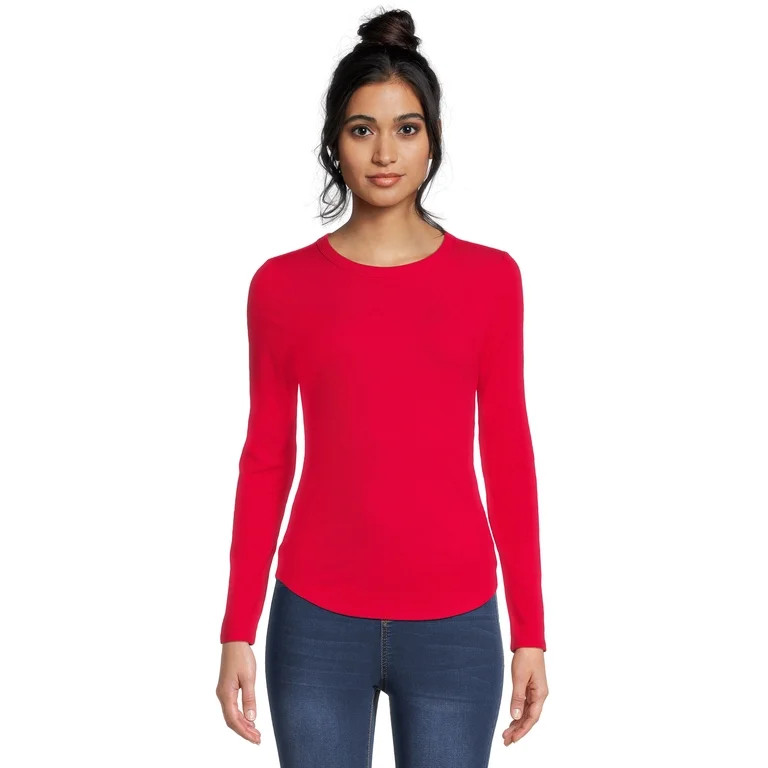 No Boundaries Juniors Ribbed Crewneck Tee with Long Sleeves | Walmart (US)