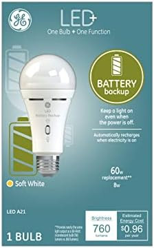 GE Lighting LED+ Rechargeable Backup Battery A21 LED Light Bulb, 60-Watt Replacement, Soft White,... | Amazon (US)