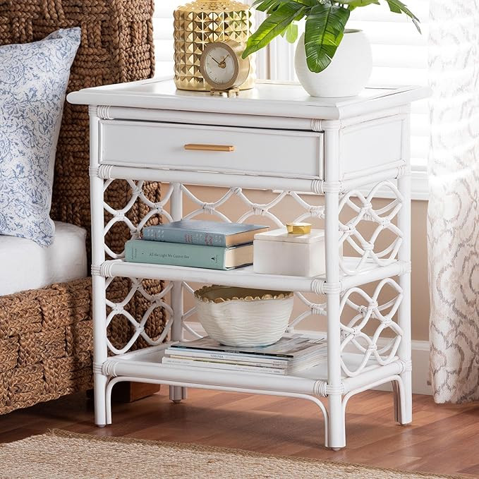Bali & pari Akane Natural Rattan Nightstand with Drawer and Open Shelves – Coastal Bedside Tabl... | Amazon (US)