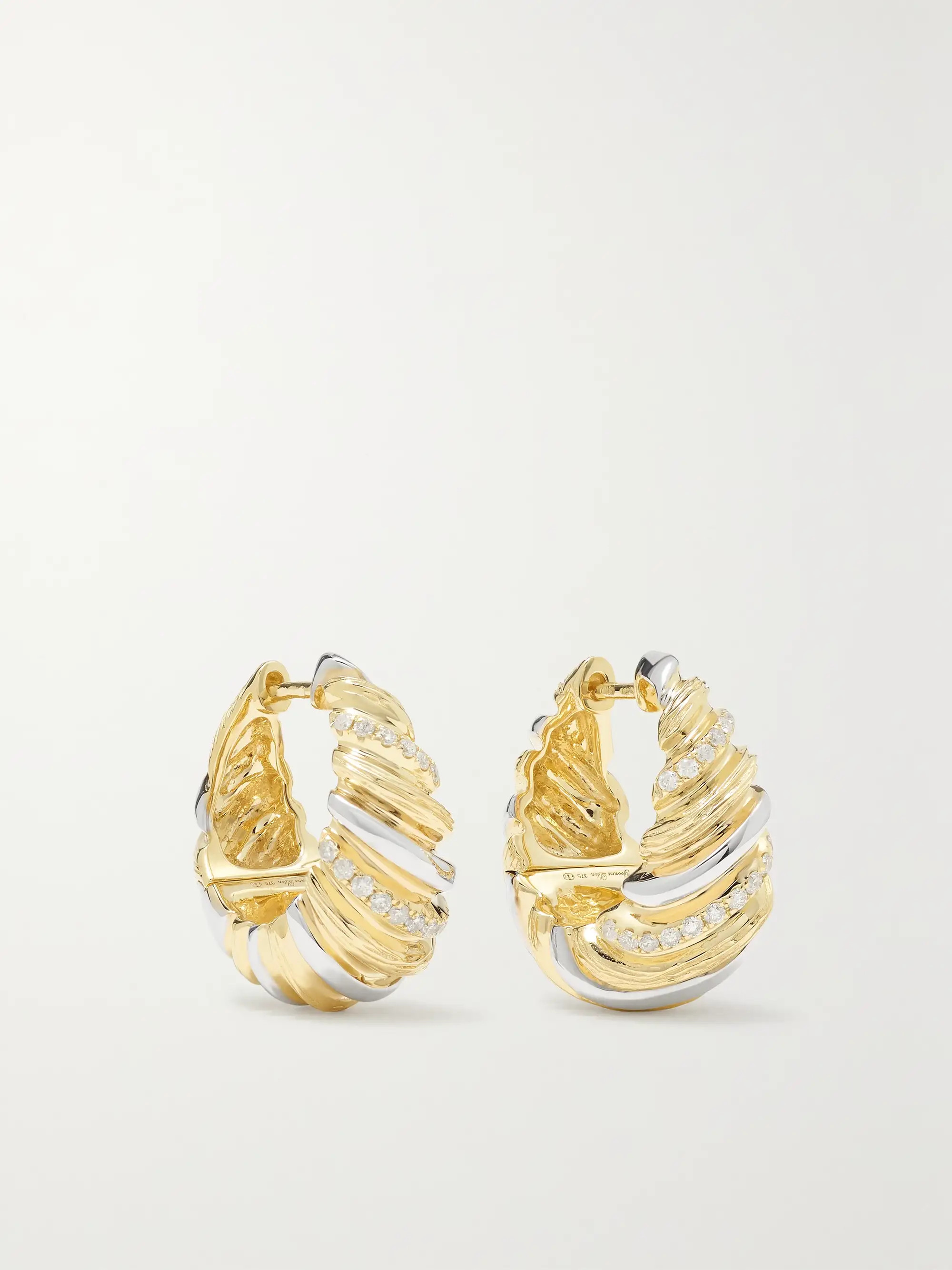 9-karat yellow and white gold diamond hoop earrings | NET-A-PORTER (US)